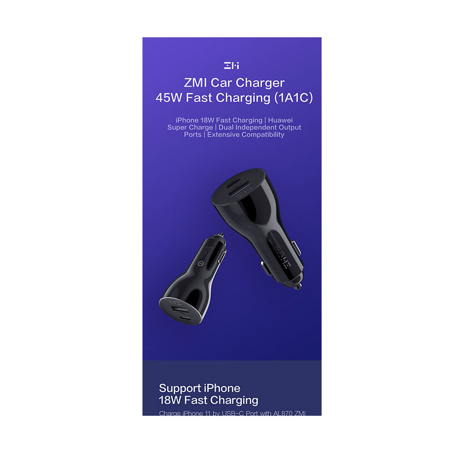ZMI-AP721CarCharger-18w-1A1C-USB-C-Total-45W-Compatible-QC-PD-SuperCharge-Fast-Charging-5
