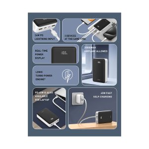 پاوربانک الدینیو مدل PQ27 ظرفیت 20000 میلی آمپر ساعت