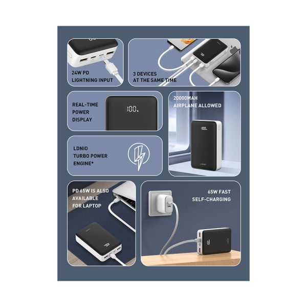 پاوربانک الدینیو مدل PQ27 ظرفیت 20000 میلی آمپر ساعت